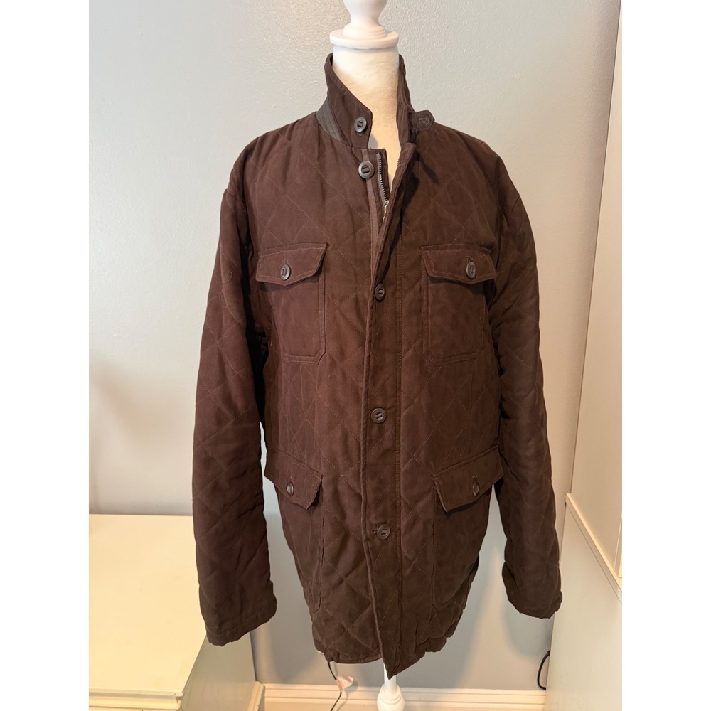 Joseph Abboud Mens Brown Quilted Field Jacket XL Diamond Stitch Elbow Patches